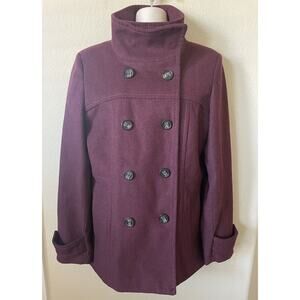 Thread & Supply Maroon Double Breasted Button Up Women’s Wool Coat Jacket Size L